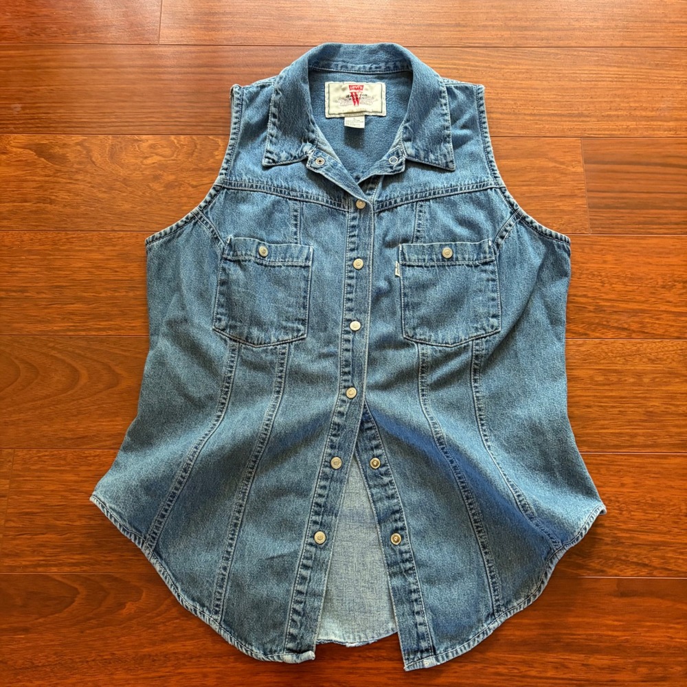 Vintage Levi's W Jeans for Women Sleeveless Denim Vest Top Blue Cotton Large